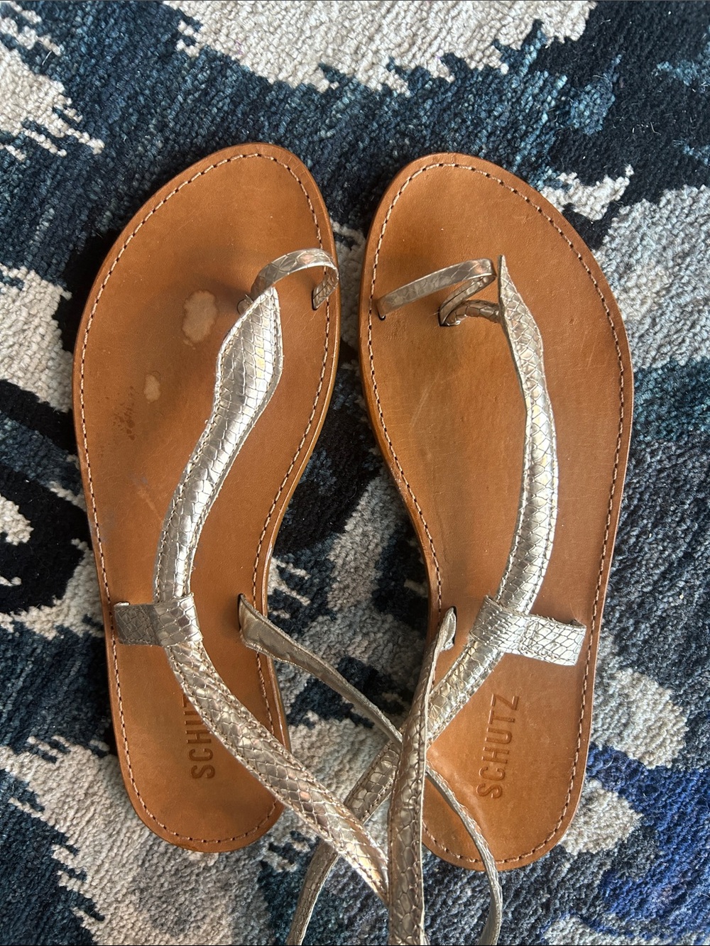 SCHUTZ Gold Alligator Print Wrap Around Sandals - Picture 4 of 7